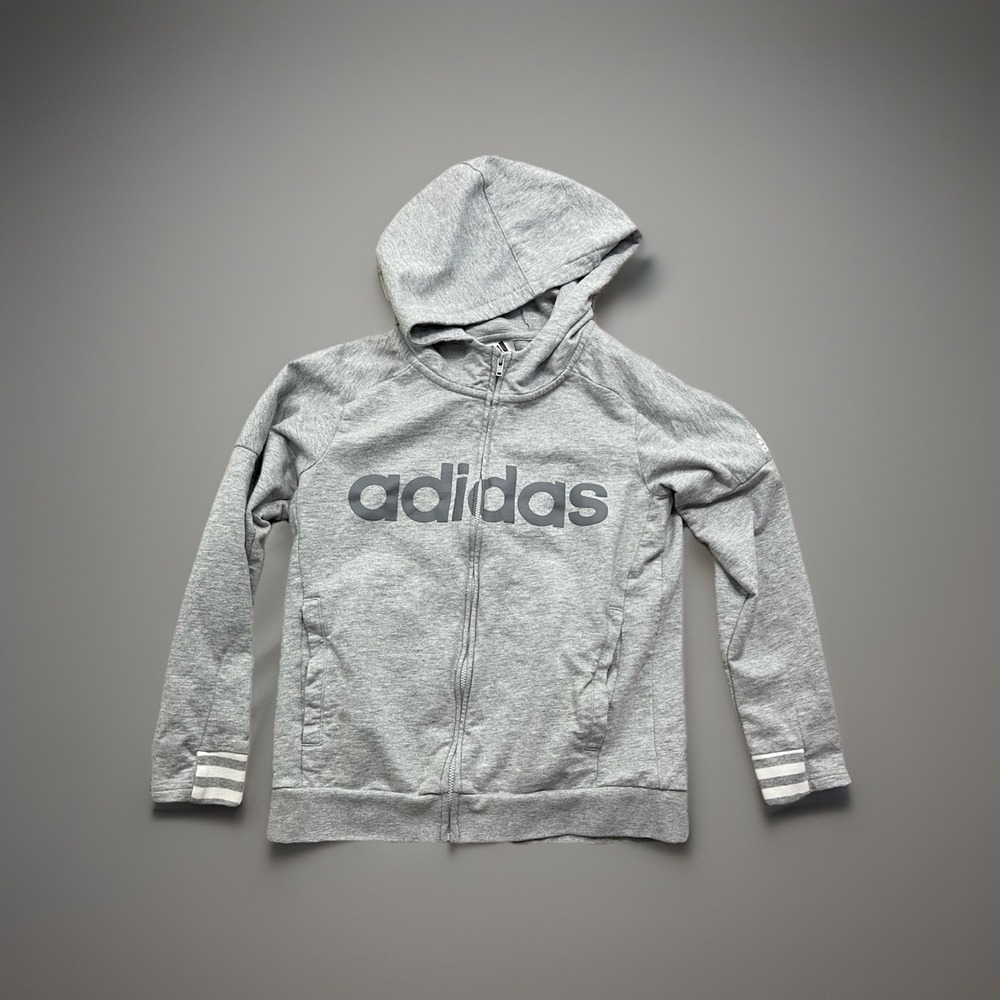 Adidas Sweatshirt Boys size M 10/12 Pullover Hoodie Gray*